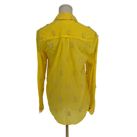 Maeve by Anthropologie Yellow Embroidered Pineapple Button Front Shirt Size 2 - Picture 2 of 7